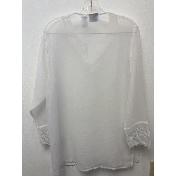 SAND N SUN Women’s Long Sleeve White Tunic Beach Swimsuit Coverup Top Medium - Picture 2 of 5